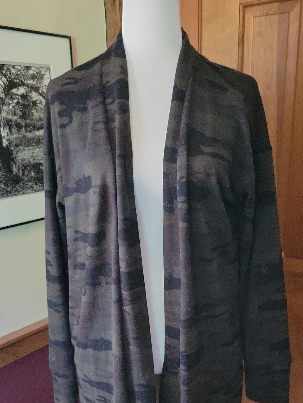 Sanctuary Black Olive Camouflage Open Front Cardigan With Pockets